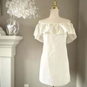 Lulus Livin' Large Off-the-Shoulder Shift Dress in White, Sz L (NWOT)